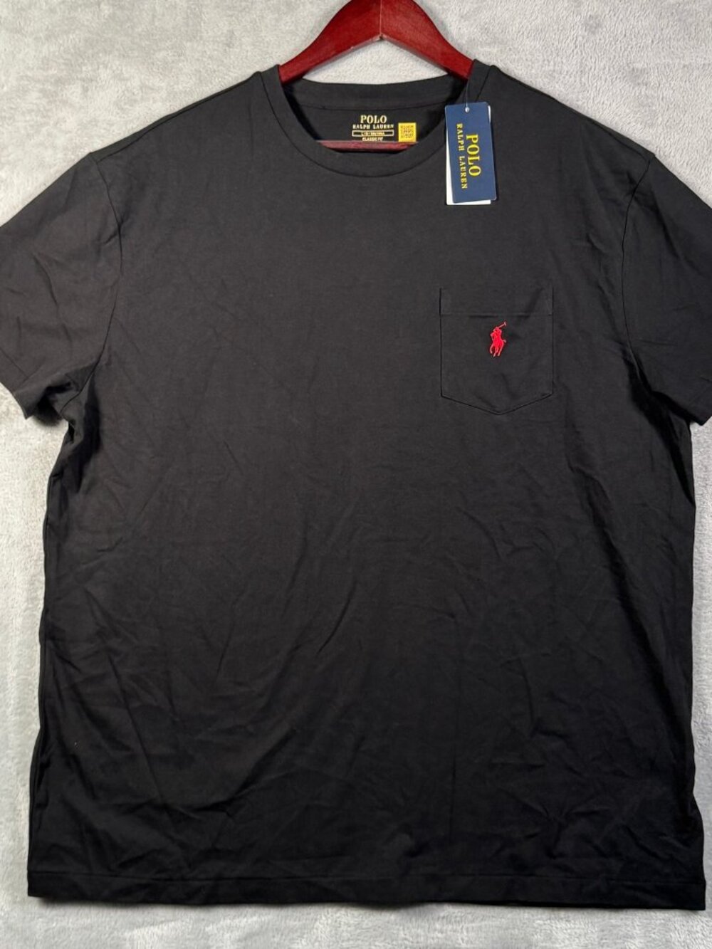 Polo Ralph Lauren Pocket T Shirt Mens L Black Red Pony Classic Fit Cotton $55